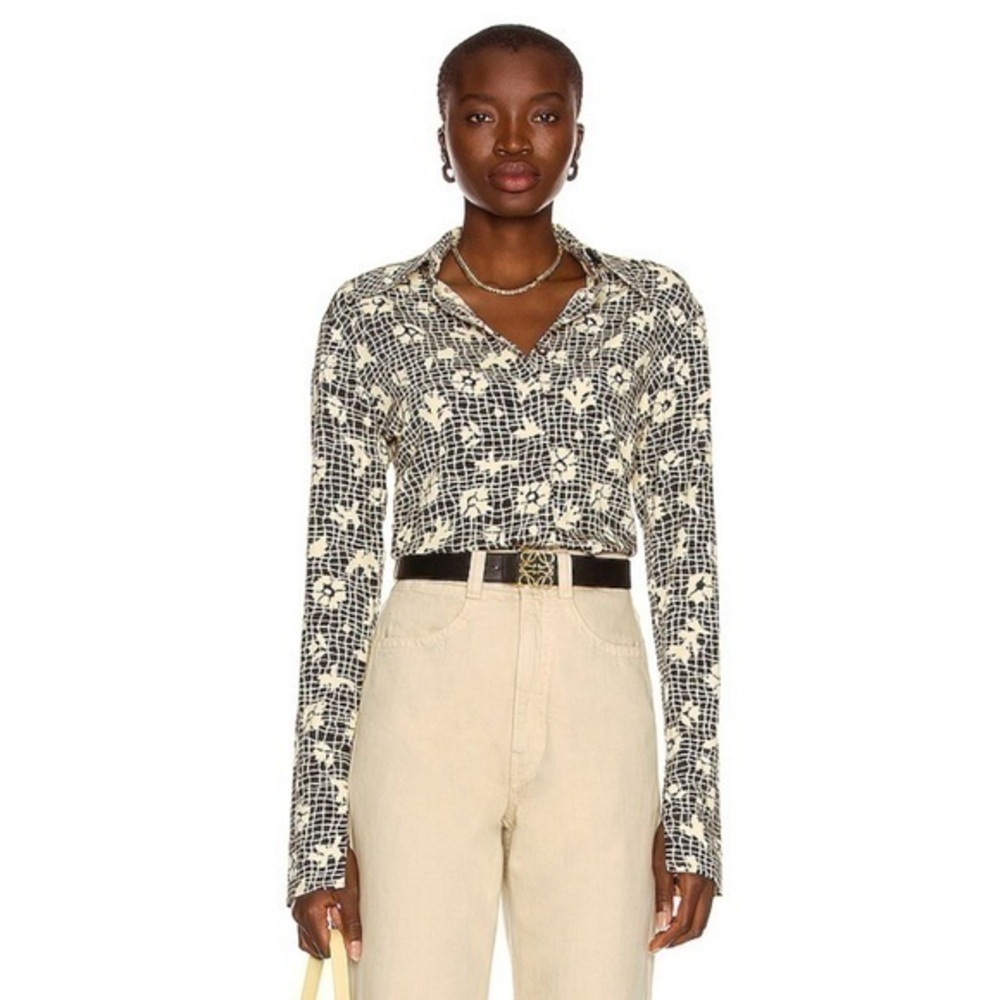 Nanushka Blouse Oava Button Down in Brown Floral Web